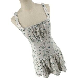 Fairycore Floral Mini Dress Blue White Corset Bodice Ruffle Sun Dress Romantic S
